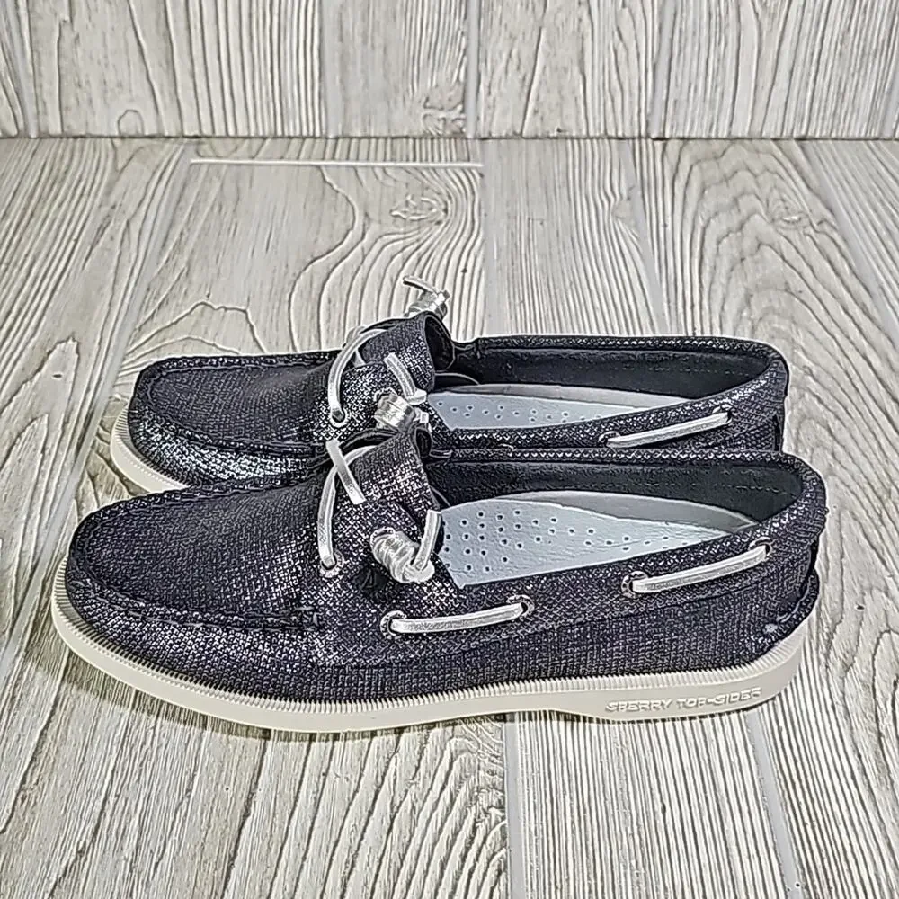 Sperry Vida Metallic Silver Boat Shoes Loafers Womens Size 6.5 NEW